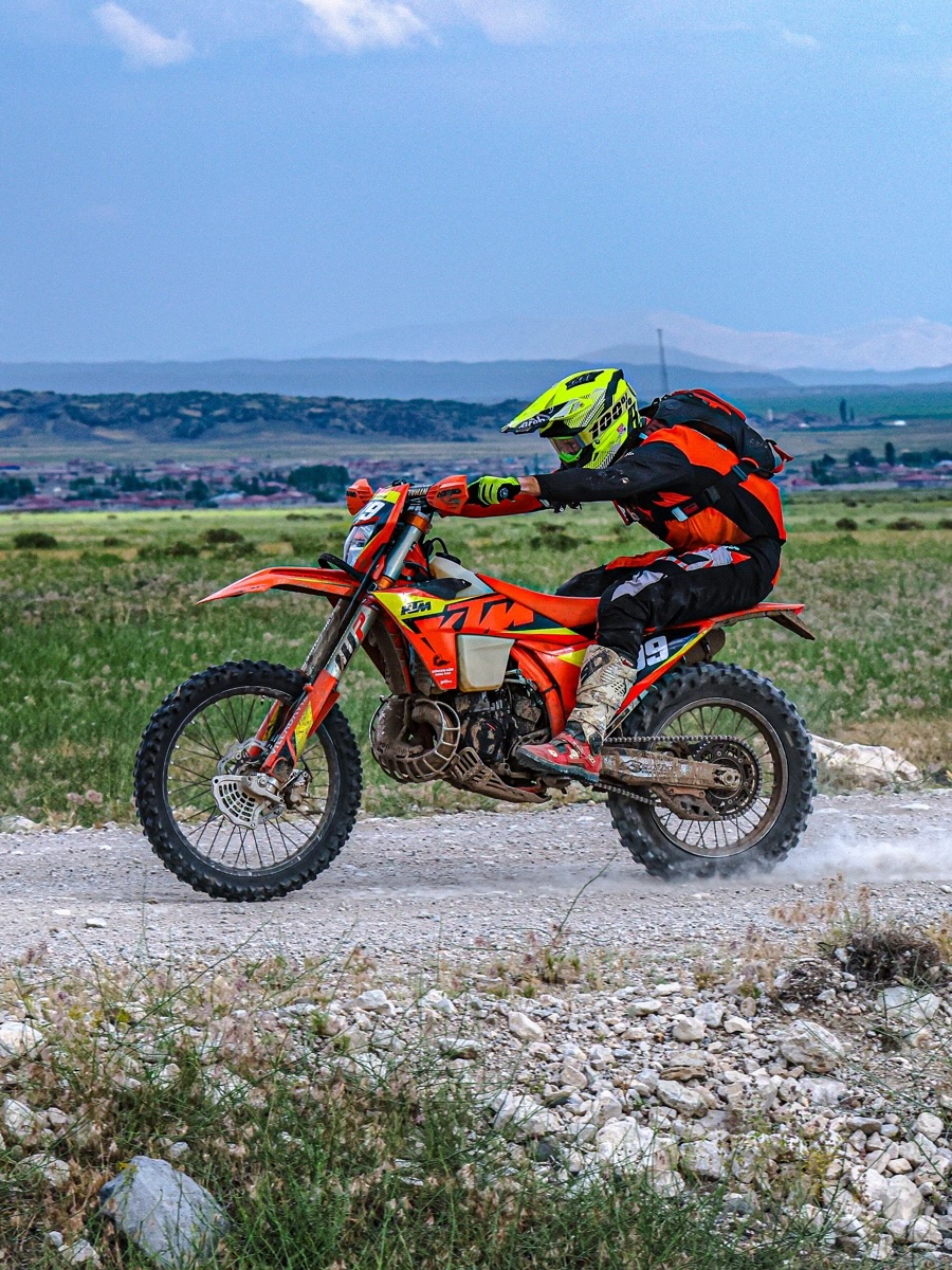 Enduro rider on an open trail
